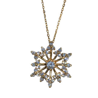 The Chiara:  Ladies 14K Yellow Gold Snowflake Diamond Necklace