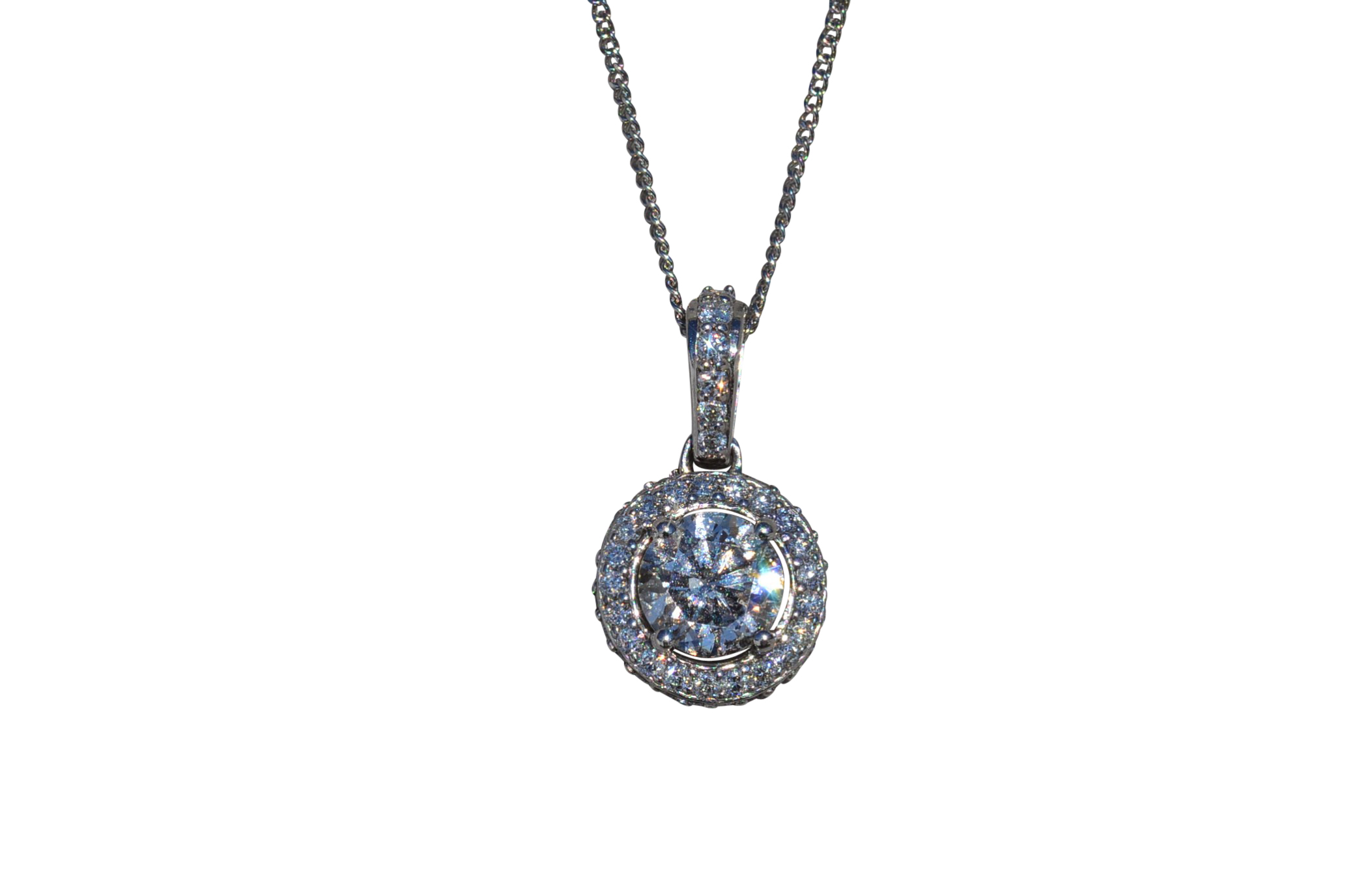 The Giada: Ladies Contemporary Diamond Halo Necklace in 14K