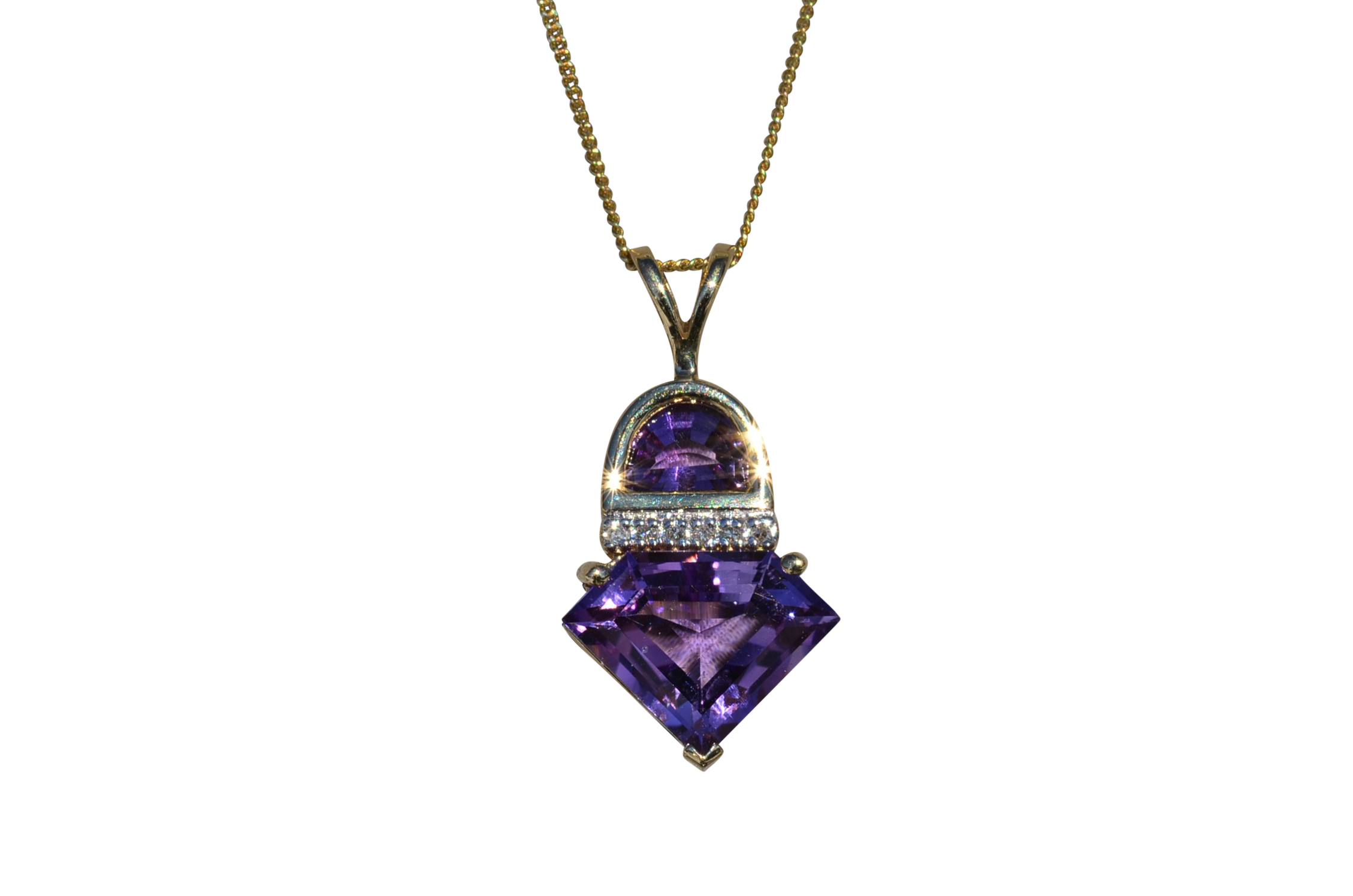 The Livia: Ladies Contemporary Amethyst and Diamond Necklace in 14K
