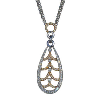 SOLD - The Ludovica:  Ladies Two Tone 14K Diamond Teardrop Necklace