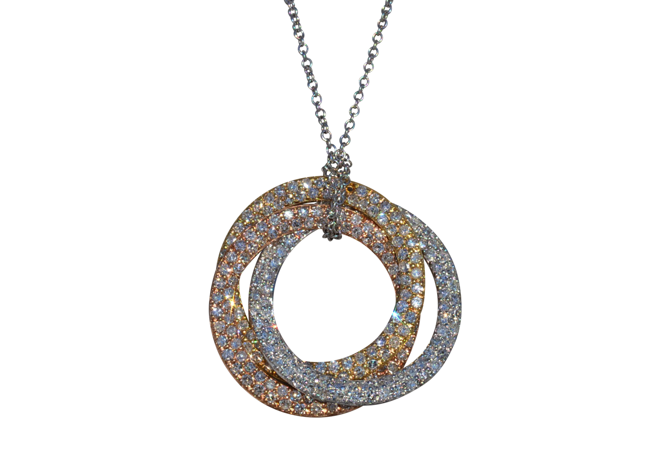 The Eire: Ladies 14K Tricolor and Diamond Infinity Rings Necklace