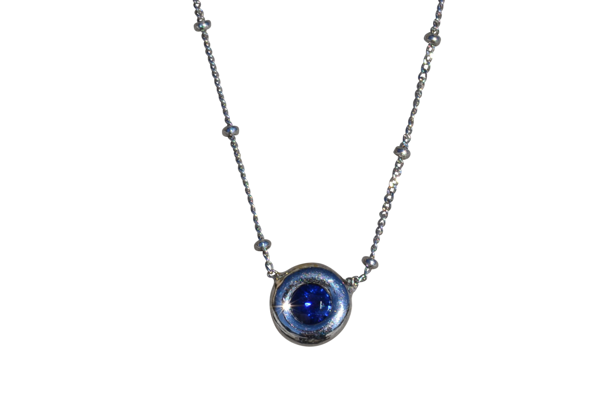 The Athena: Ladies Bezel Set Sapphire and 14K White Gold Station Chain