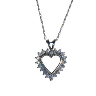 SOLD - The Lilas:  Ladies 14K White Gold and Diamond Open Heart Necklace