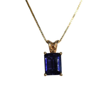 The Adelaide:  Ladies Radiant Cut Iolite Necklace in 14K Yellow Gold