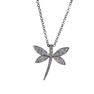 SOLD - The Talia:  Ladies 14K White Gold and Diamond Dragonfly Necklace
