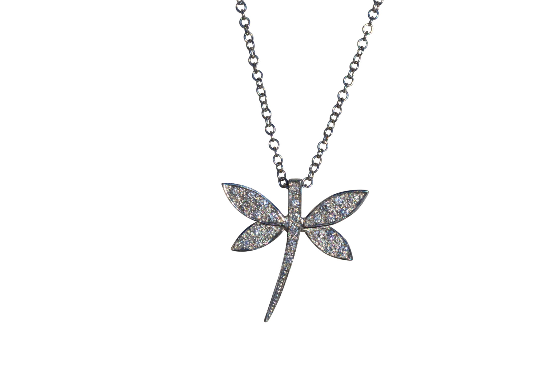 SOLD - The Talia: Ladies 14K White Gold and Diamond Dragonfly Necklace