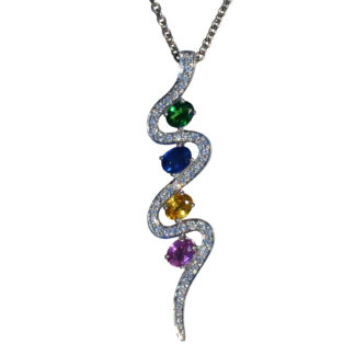 The Zuri:  Ladies Contemporary Multi-stone and Diamond Drop Necklace