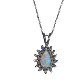 The Daleyza:  Ladies 14K Pear Shaped Opal and Diamond Necklace