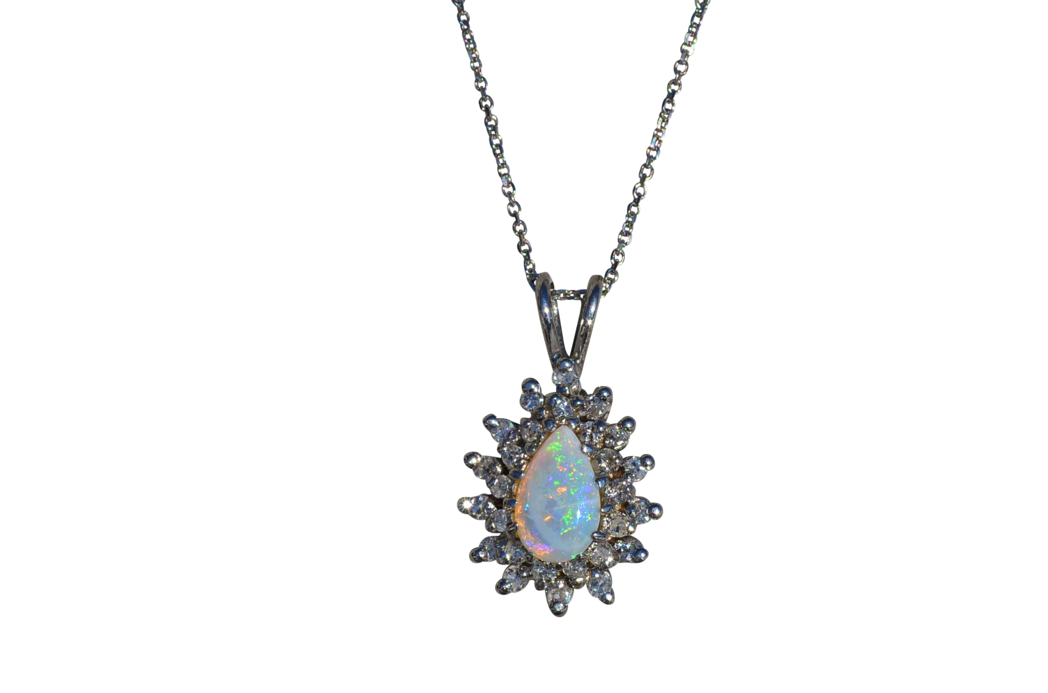 The Daleyza: Ladies 14K Pear Shaped Opal and Diamond Necklace