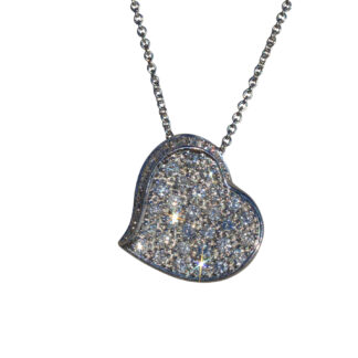 The Brinley:  Ladies 14K White Gold Pave Diamond Heart Necklace