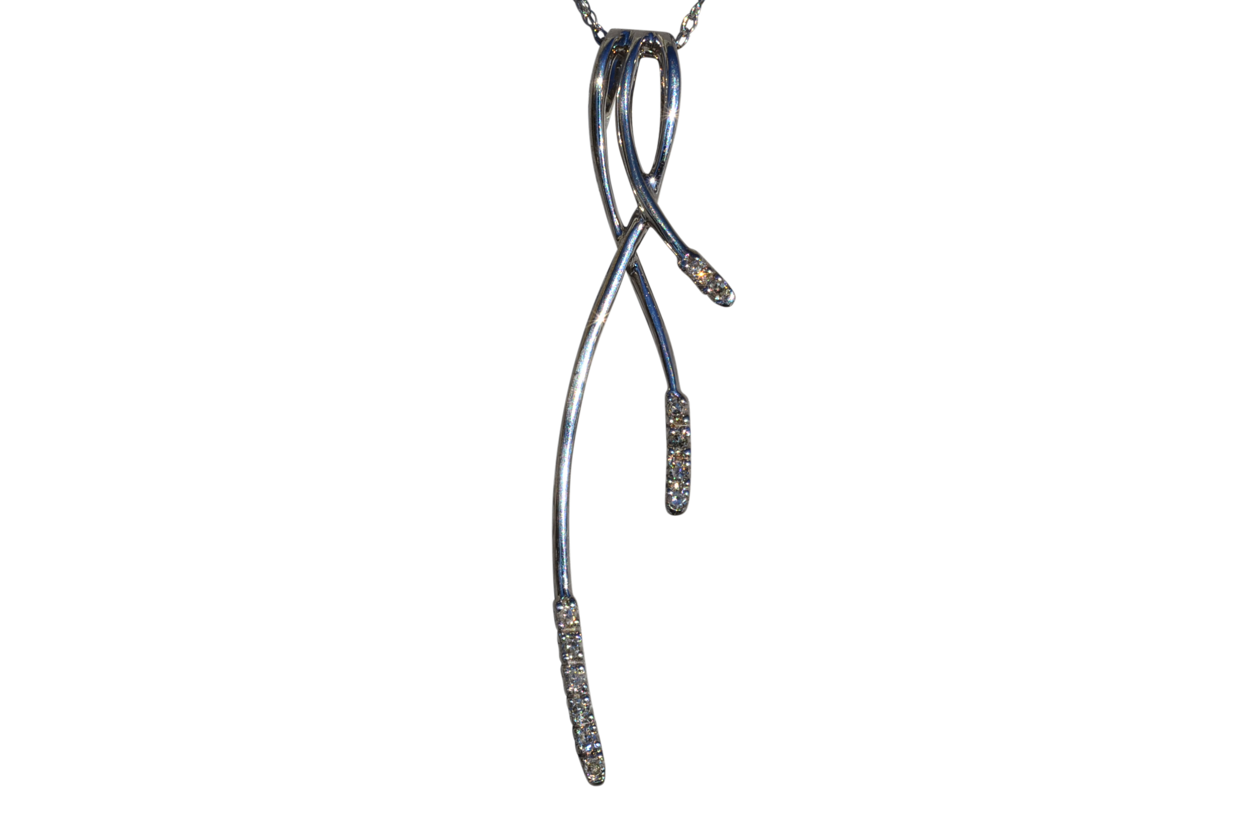 SOLD - The Jimena: Ladies 10K White Gold Knotted Style Pendant set with Diamonds