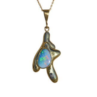 The Danna:  Ladies Vintage Signed Australian Opal and Diamond Necklace in 14K