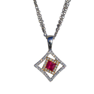 SOLD - The Jazlyn:  Ladies 18K Two Tone Ruby and Diamond Necklace