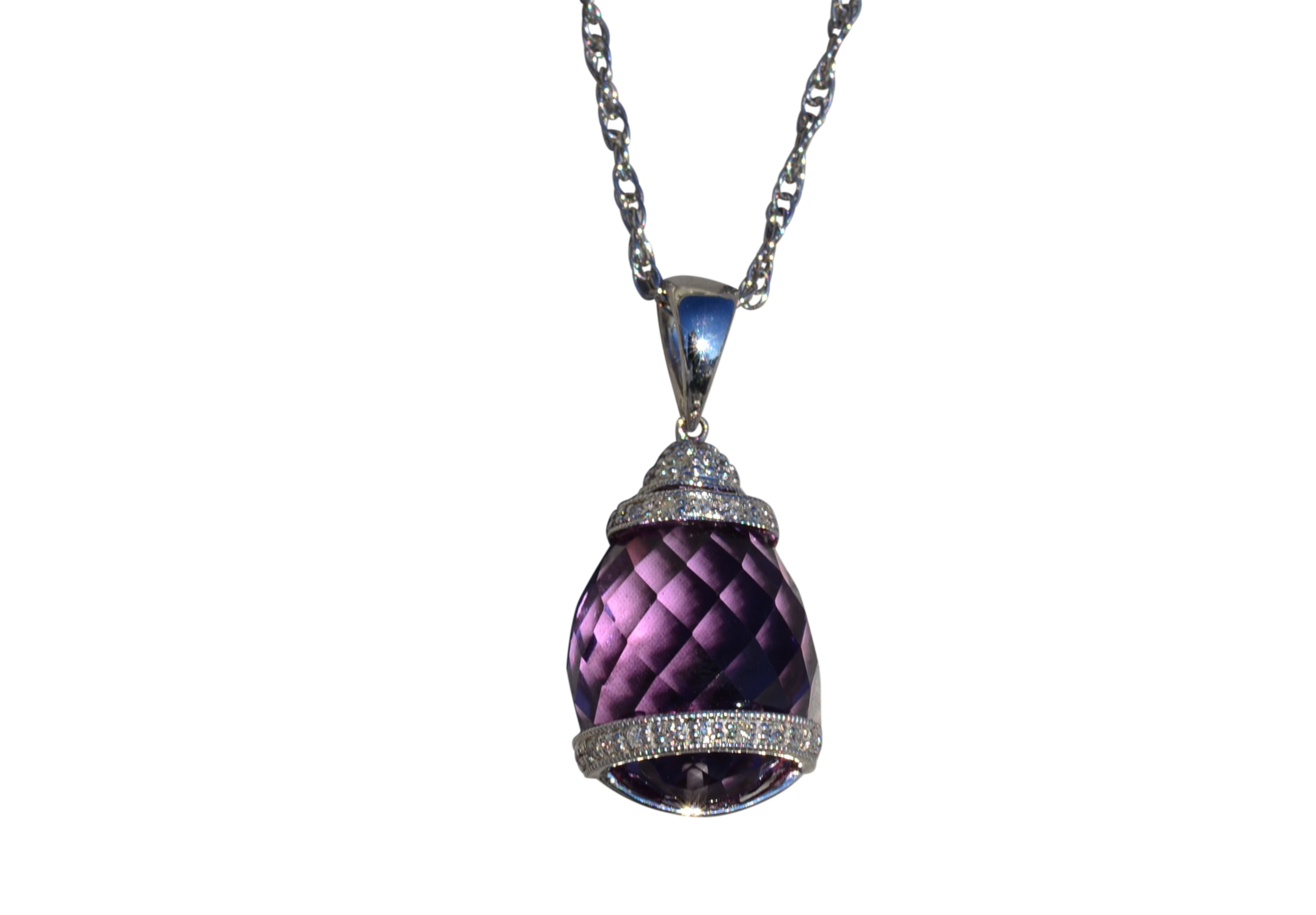 The Ivanna: Ladies Bold Amethyst and Diamond Necklace in 14K
