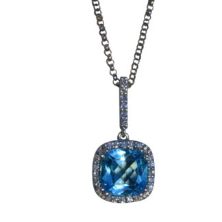 The Karsyn:  Ladies Contemporary Topaz and Diamond Halo Necklace in 14K