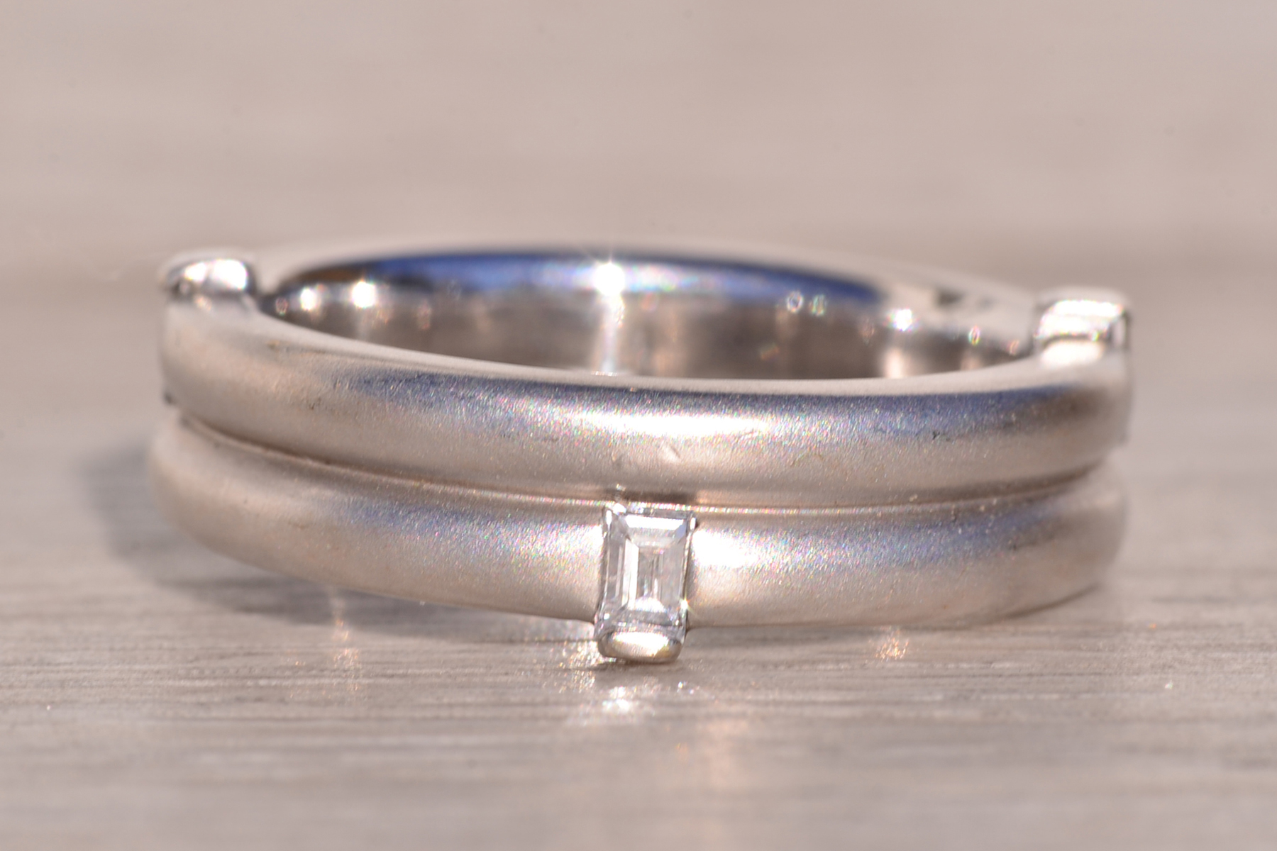 The Hazel: Brushed White Gold Designer Band with Natural Diamonds - Image 2