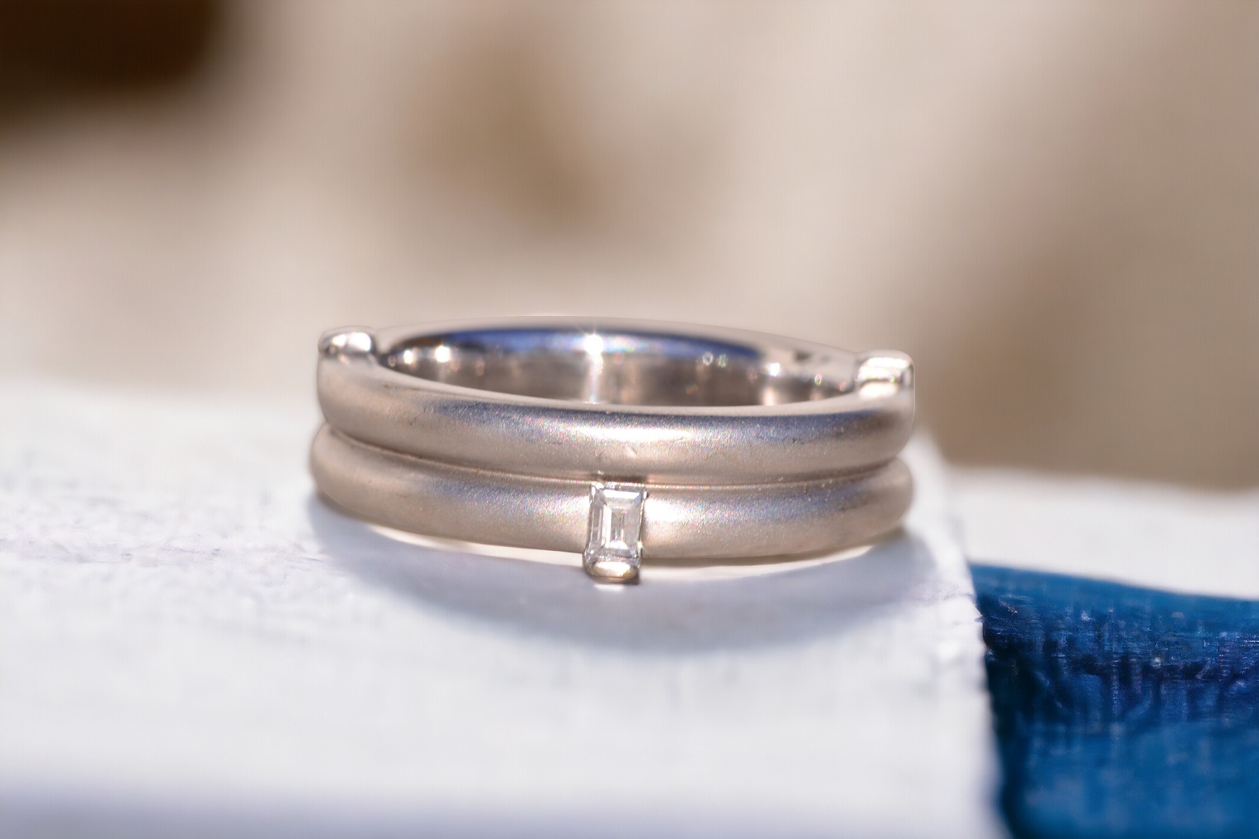The Hazel: Brushed White Gold Designer Band with Natural Diamonds - Image 11