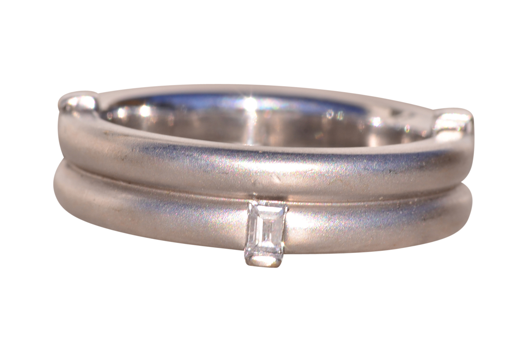 The Hazel: Brushed White Gold Designer Band with Natural Diamonds