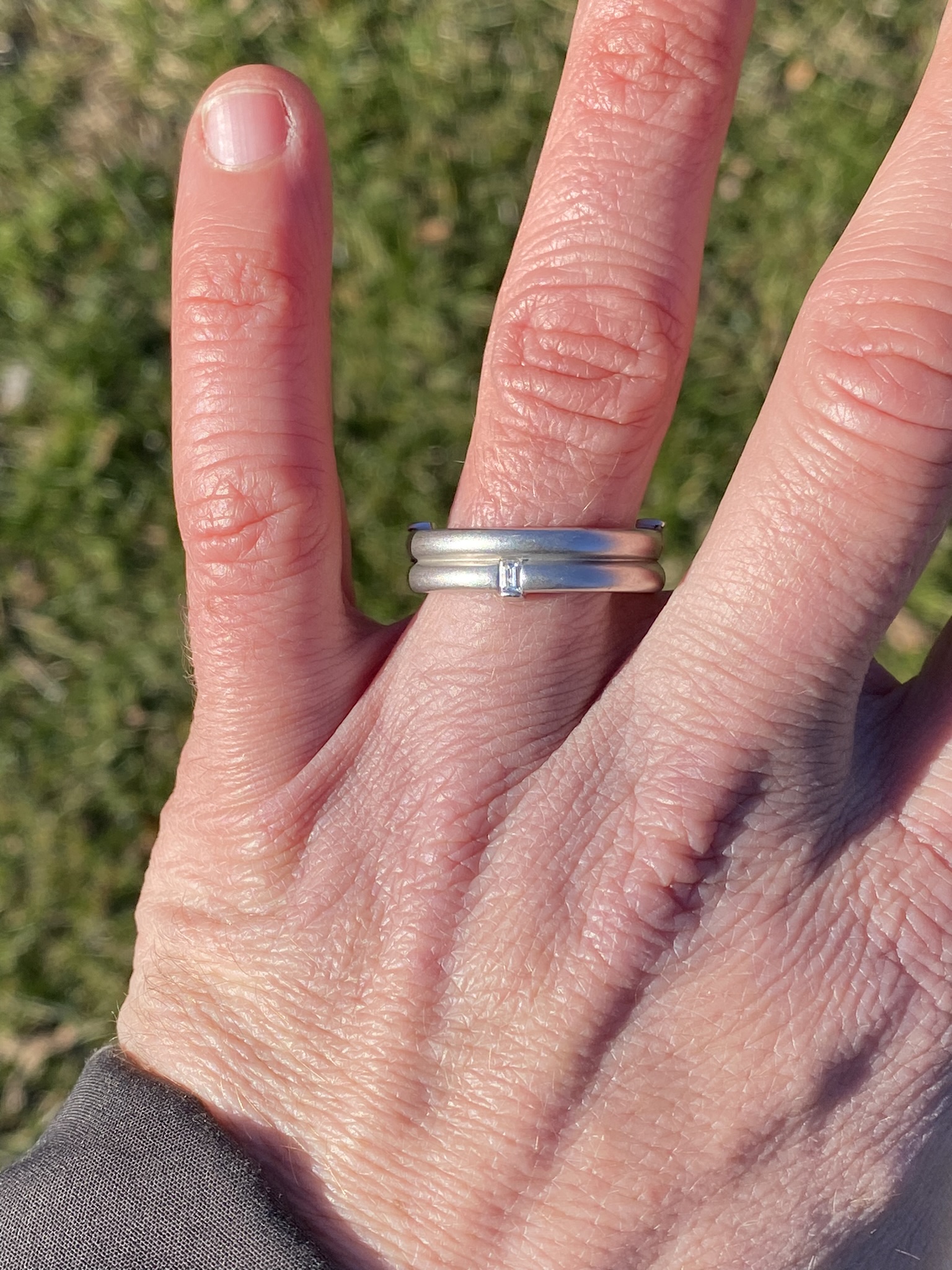 The Hazel: Brushed White Gold Designer Band with Natural Diamonds - Image 9