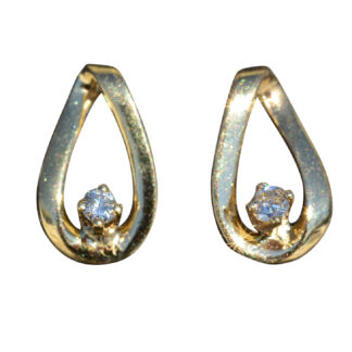 Ladies 14K Yellow Gold and Diamond Teardrop Earrings