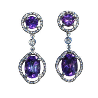 SOLD - The Rominas:  Ladies 14K White Gold Amethyst and Diamond Drop Earrings