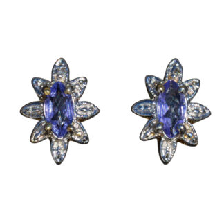Ladies Tanzanite and Diamond Stud Earrings in 10K