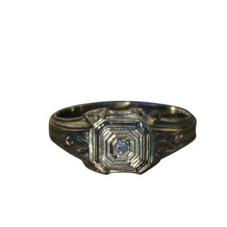 The Alec:  Men's Antique 18K White Gold Ring set with Diamond