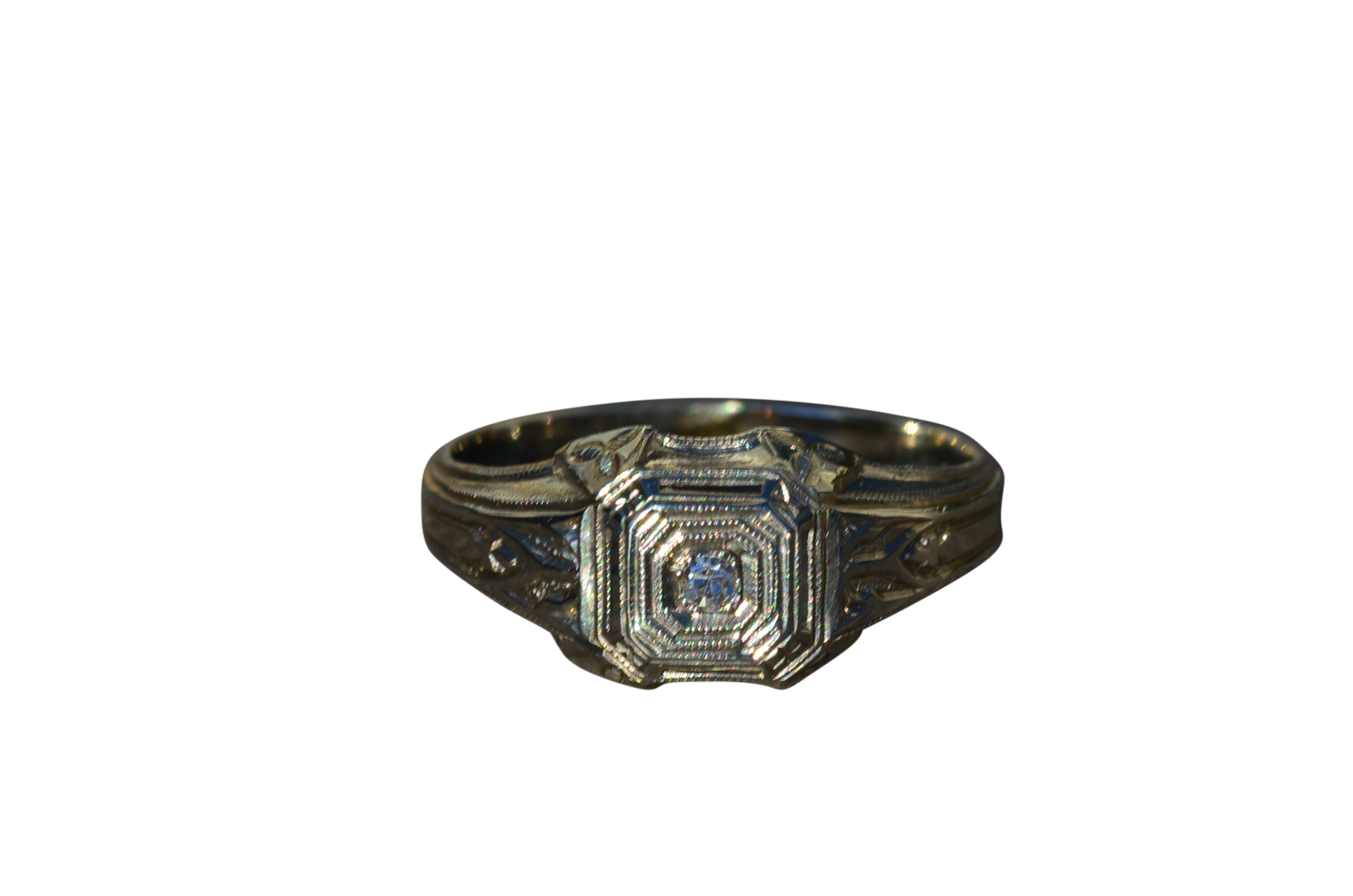The Alec: Men's Antique 18K White Gold Ring set with Diamond