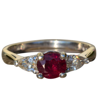 The Kynlee:  Ladies Vintage Ruby and Diamond Trilogy Ring in 14K