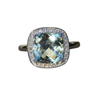 The Simone:  Ladies Contemporary Praisiolite and Diamond Ring in 14K