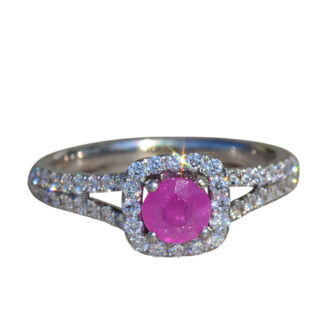 The Ensley:  Ladies Signed Celebration Fire Ruby and Diamond Engagement Ring