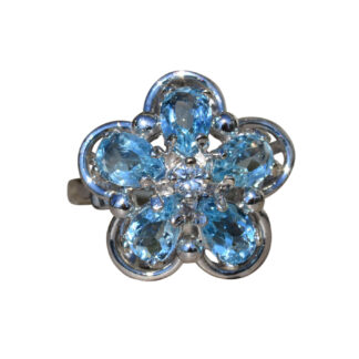 The Yaritza:  Ladies 14K Aquamarine and Diamond Floral Ring