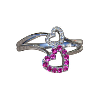 The Thalia: Ladies Contemporary Double Heart Ring set with Rubies and Diamonds