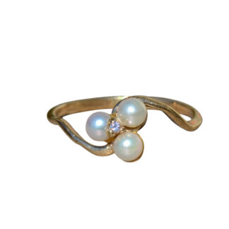 The Ellison:  Ladies Vintage Pearl and Diamond Ring in 10K