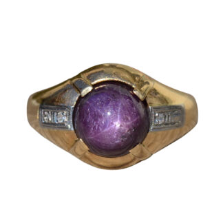 The Veda:  Gentleman's Vintage 14K Ruby and Diamond Cocktail Ring
