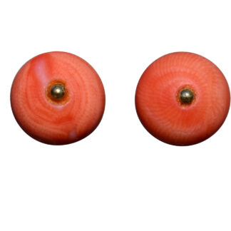 Ladies Coral Stud Earrings in 14K Yellow Gold