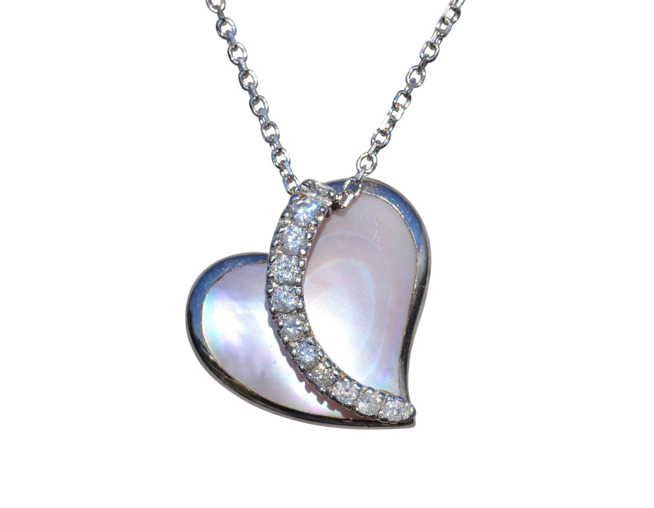 SOLD - The Vada: Ladies Na Hoku Signed Mother of Pearl and Diamond Heart Necklace