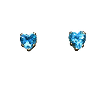 SOLD - Ladies Heart Shaped Blue Topaz Stud Earrings in 14K Gold
