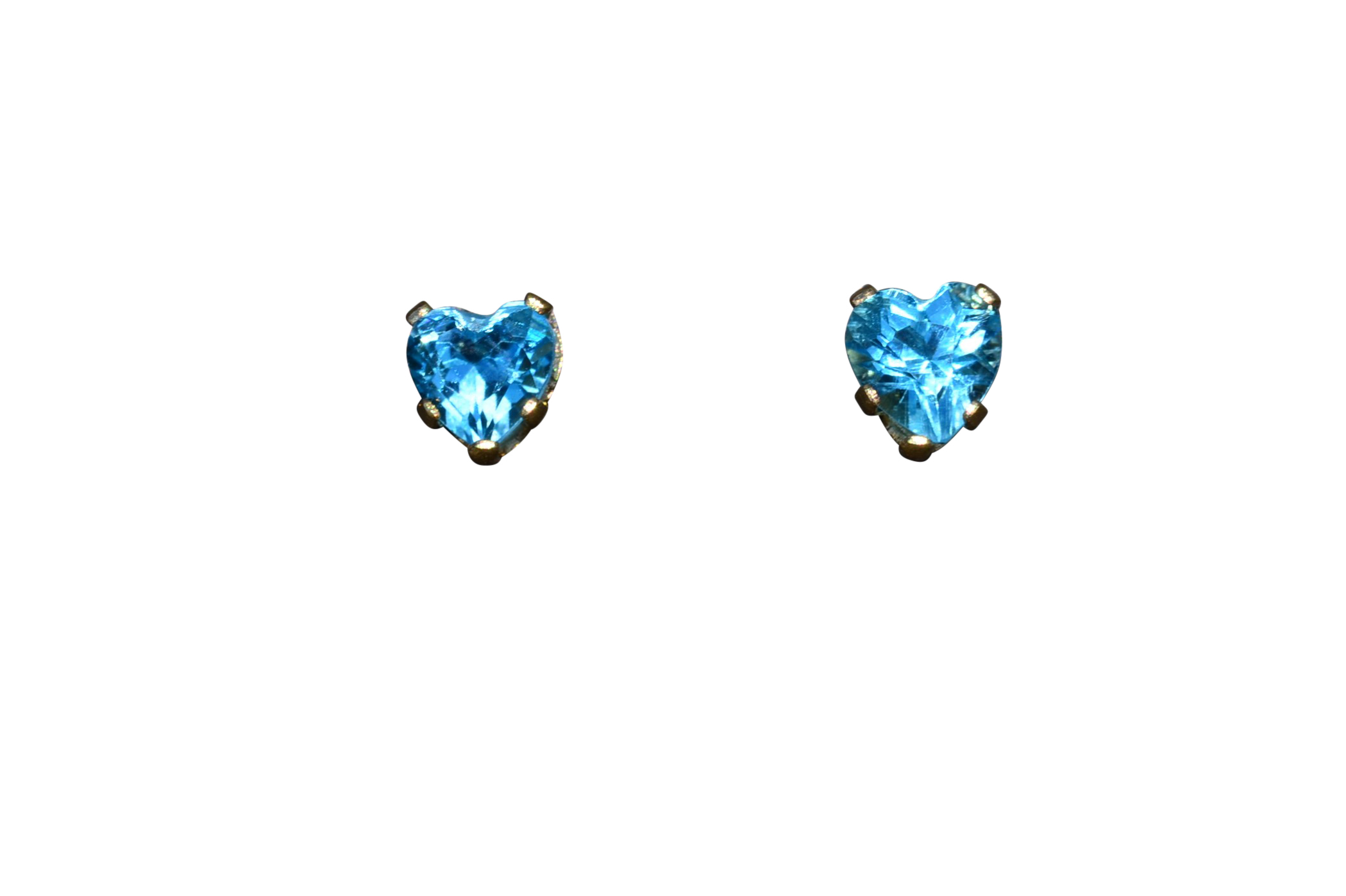 SOLD - Ladies Heart Shaped Blue Topaz Stud Earrings in 14K Gold