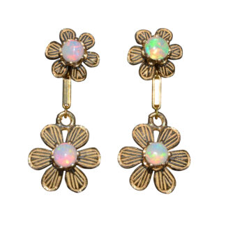 SOLD - The Luellas:  Ladies Vintage 14K Floral Opal Dangler Earrings