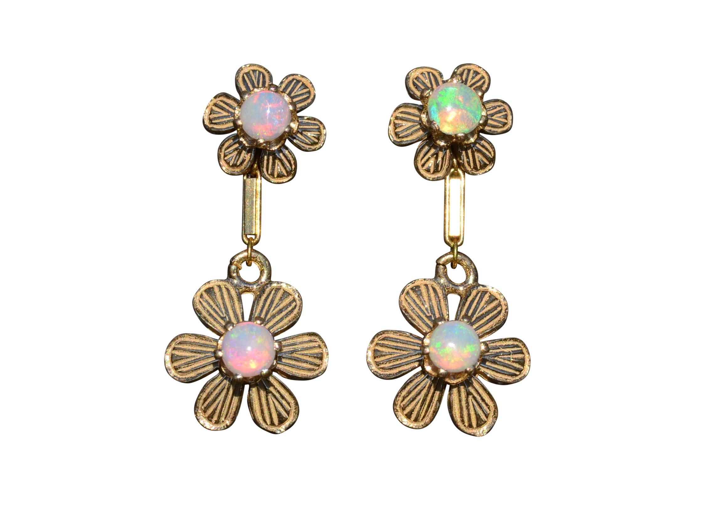 SOLD - The Luellas: Ladies Vintage 14K Floral Opal Dangler Earrings