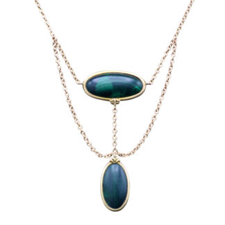 The Fallon:  Ladies Antique Art Nouveau Malachite and Yellow Gold Drop Necklace
