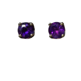 Ladies 14K Yellow Gold Amethyst Stud Earrings