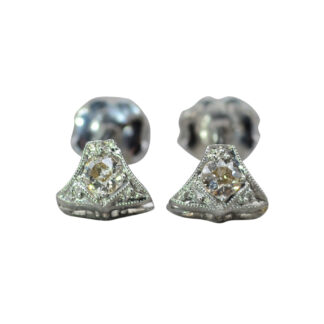 SOLD - The Auberons:  Ladies Antique Platinum and Diamond Stud Earrings