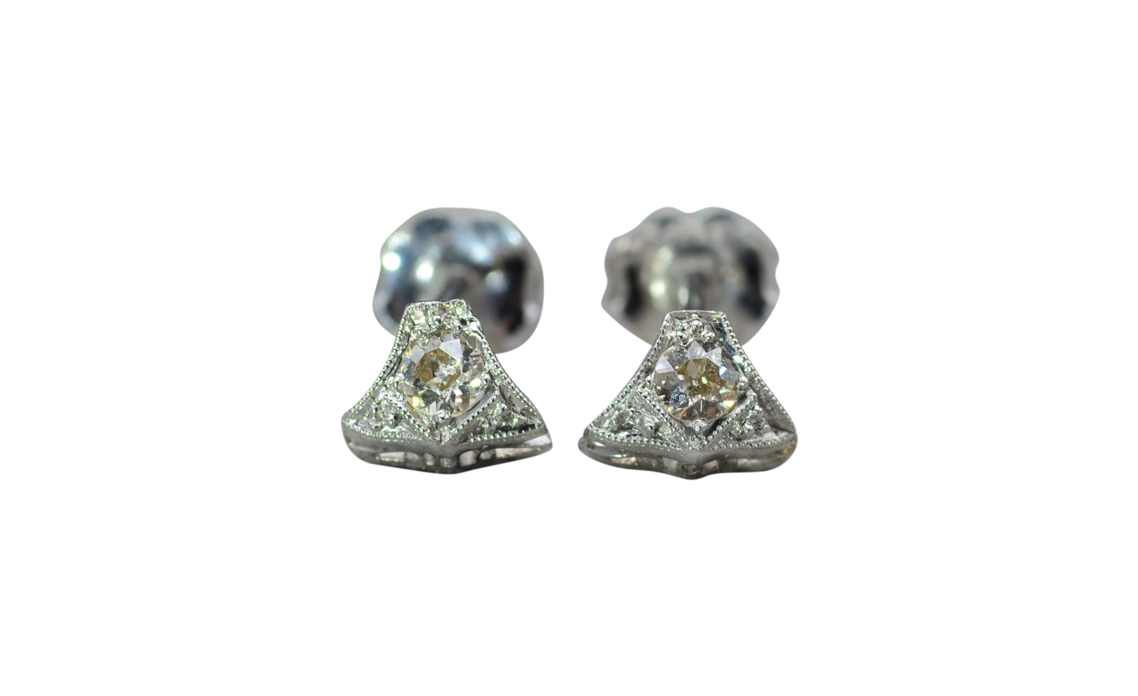 SOLD - The Auberons: Ladies Antique Platinum and Diamond Stud Earrings