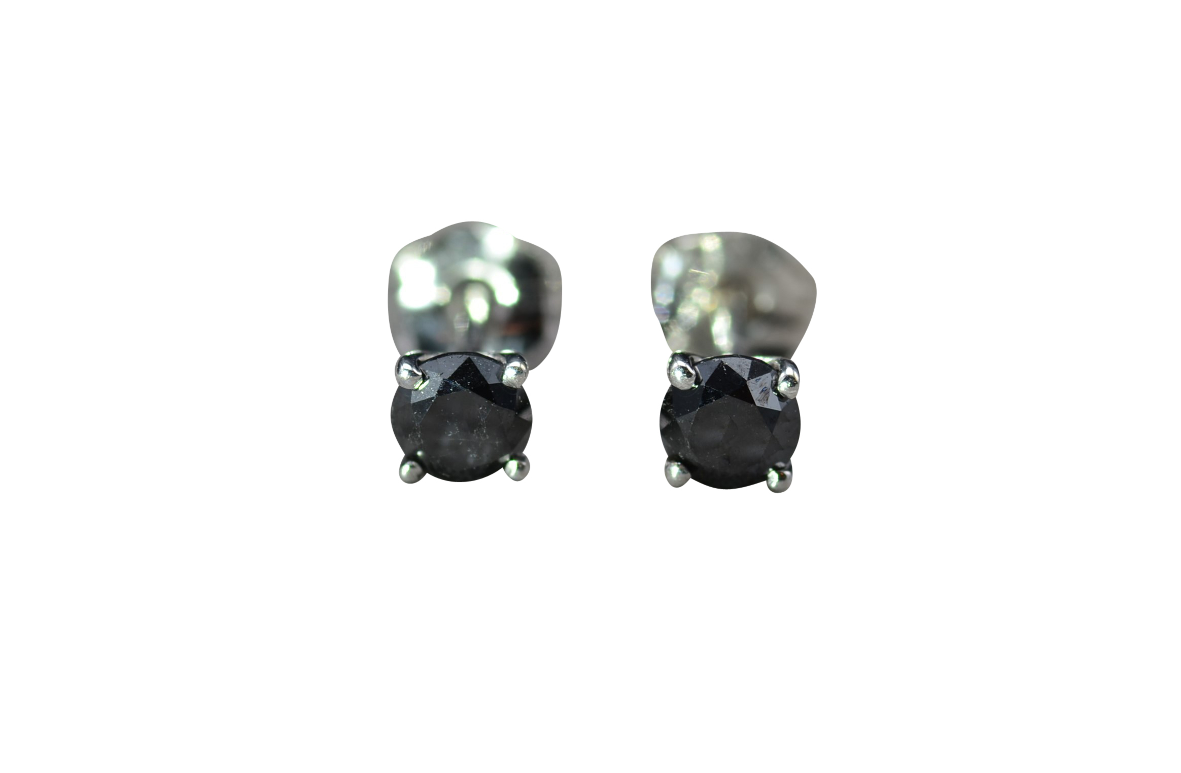 SOLD - Ladies Vintage Black Diamond Stud Earrings in White Gold