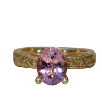 The Edana:  Ladies 18K Kirk Kara Signed Engagement Ring set with Pink Tourmaline