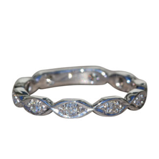 The Galiena:  Ladies Antique Partway Scalloped Diamond Eternity Band in 14K