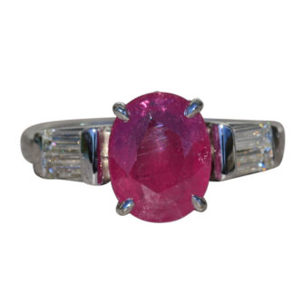 The Lolette:  Ladies Vintage 14K Oval Ruby and Diamond Engagement Ring