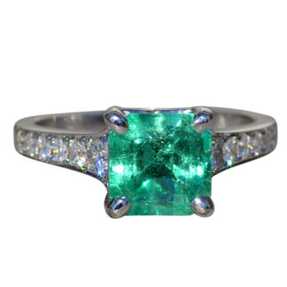 SOLD - The Amarilla:  Ladies 2.52 CT Colombian Emerald and Diamond Engagement Ring in 14K